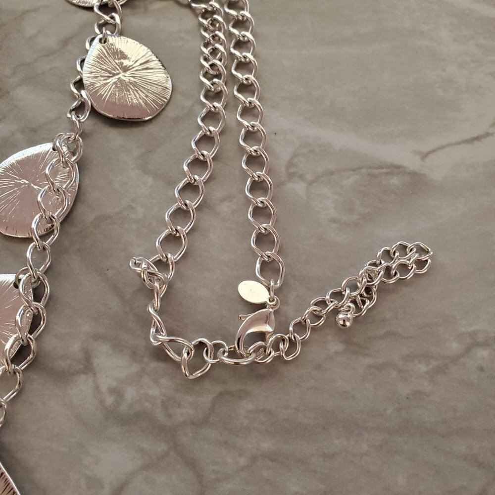 ✨ Chico's Silver Hammered Rhinestones Crystals Pave Beaded Disc Necklace ✨ - Picture 12 of 13